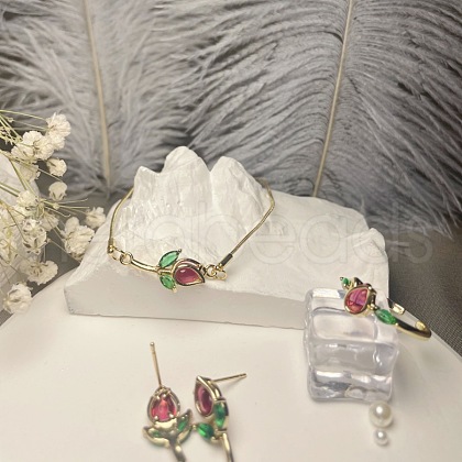 Tulip Brass Rhinestone Link Bracelets & Ring & Stsud Earrings Sets FS-WG66FC9-01-1