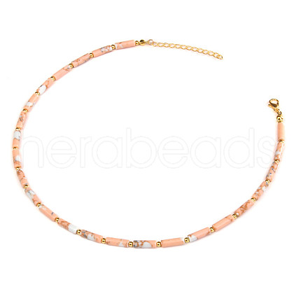 Bohemian Style Synthetic Imperial Jasper Tube Beaded Necklaces TD3612-3-1