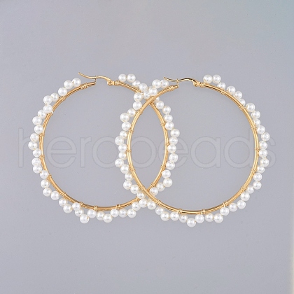 Beaded Hoop Earrings X-EJEW-JE03805-1