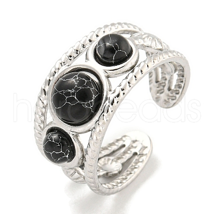 304 Stainless Steel Synthetic Turquoise Cuff Rings G-Z056-06P-04-1