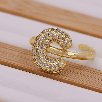 Brass Micro Pave Clear Cubic Zirconia Initial Cuff Rings FS-WGB210B-04-1