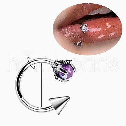 Claw Cone 304 Stainless Steel Cubic Zirconia Hoop Lip Rings FS-WG1AB27-08-1