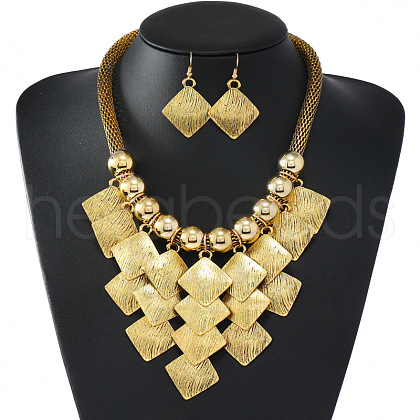 Alloy Rhombus Tassel Pendant Necklace & Dangle Earrings Sets FS-WG53DC8-01-1