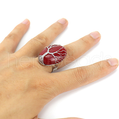 Copper Wire Wrapped Natural Carnelian with Alloy Finger Rings FS-WG01E85-09-1