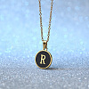 Alloy Black Enamel Flat Round with Letter Pendant Necklaces for Women WG4B845-18-1