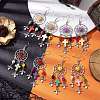 Woven Web/Net with Cross & Skull Synthetic Turquoise Dangle Earrings EJEW-JE05864-2