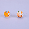 Printed Round with Flower Pattern Silicone Focal Beads SI-JX0056A-177-1