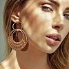 4Pairs Flat Round Alloy Raffia Dangle Stud Earrings FS-WG1ECDE-01-4