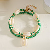 Bohemian Style Natural Cowrie Shell Charm & Glass Seed Beaded Stretch Double Layer Anklets for Women FS-WGC801A-06-1
