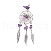 6Pcs 6 Styles Natural & Synthetic Mixed Gemstone & Alloy Woven Web/Net with Feather Big Pendants PALLOY-JF03442-3