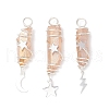 3Pcs 3 Styles Electroplated Natural Quartz Crystal Pointed Copper Wire Wrapped Pendants PALLOY-JF03767-07-1