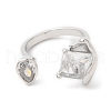 Glass Rhombus & Teardrop Open Cuff Ring RJEW-G288-04P-2