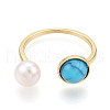 Mother's Day Jewellery Turquoise & Natural Pearl Open Cuff Rings for Women PEAR-N020-07H-2