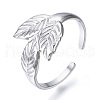 Non-Tarnish 304 Stainless Steel Leaf Open Cuff Ring for Women RJEW-N040-26-1