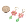 304 Stainless Steel Flower with Leaf Leverback Earrings EJEW-MZ00456-01-3