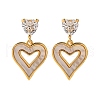 Heart Brass Micro Pave Clear Cubic Zirconia Dangle Stud Earrings KK-D363-12D-G-2