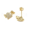 Brass Micro Pave Clear Cubic Zirconia Heart Stud Earrings for Women EJEW-A110-09G-2