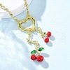 Heart & Cherry Brass Red Enamel Pendant Necklaces for Women NJEW-G162-02G-2