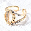 Brass Micro Pave Cubic Zirconia Adjustable Cuff Rings RJEW-D313-08PG-3
