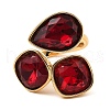 Teardrop & Square Glass Open Cuff Rings RJEW-G289-01G-05-2