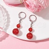 Round Natural Carnelian Dangle Earrings EJEW-JE05536-03-3