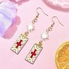 Rectangle with Cross Glass Seed Beads Dangle Earrings EJEW-MZ00412-02-1