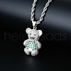 Brass Micro Pave Cubic Zirconia Cute Mini Cartoon Bear Pendant Necklaces for Women OL3242-9-1