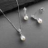 Round Brass Micro Pave Clear Cubic Zirconia with Plastic Pearl Pendant Necklace & Stud Dangle Earring FS-WG1CF3E-02-2