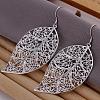 Silver Color Plated Brass Leaf Dangle Earrings EJEW-BB11852-4