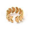 Vacuum Plating 304 Stainless Steel Leafy Branch Open Cuff Ring for Women RJEW-P081-01G-3