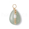 Copper Wire Wrapped Natural Green Aventurine & Natural Cultured Freshwater Pearl Beads Pendants PALLOY-JF03645-02-1