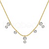 925 Sterling Silver Pave Clear 5A Cubic Zirconia Ball Chain Flat Round Tassel Necklaces for Women NJEW-Q342-16G-1