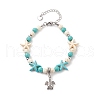 Alloy Tortoise Charm Bracelet with Synthetic Turquoise(Dyed) Starfish Beaded Bracelet for Women BJEW-TA00197-1