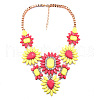 Alloy Glass Flower Statement Bib Necklaces for Women FS-WG917A1-05-2
