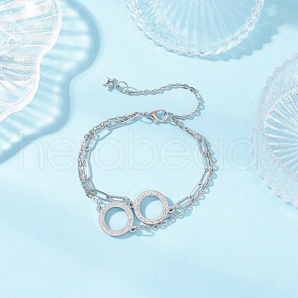 304 Stainless Steel Rhinestone Rings Link Multi-strand Bracelets BJEW-JB11960-1