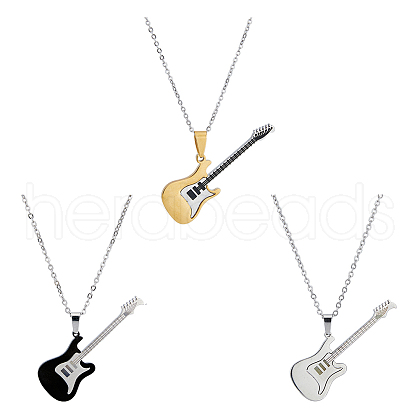 FIBLOOM 3Pcs 3 Colors Stainless Steel Guitar Pendant Necklaces Set for Women Men NJEW-FI0001-36-1