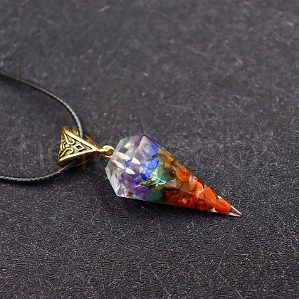 Resin with Chakra Stone Inside Pendant Necklaces FS-WG1C90E-01-1