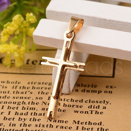 Ion Plating(IP) 304 Stainless Steel Cross Pendants STAS-F143-11G-1