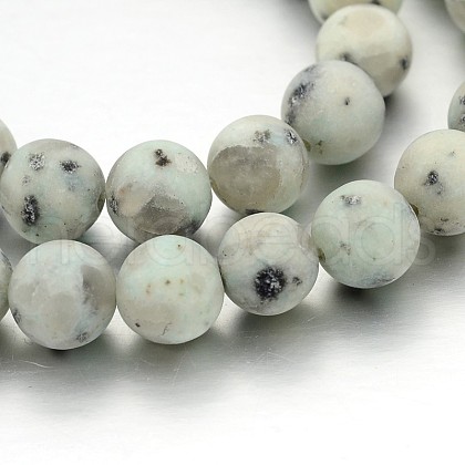 Frosted Round Natural Sesame Jasper/Kiwi Jasper Bead Strands G-J338-12-10mm-1