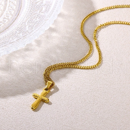 304 Stainless Steel Cross Pendant Necklaces for Women Men NJEW-Z063-02G-1
