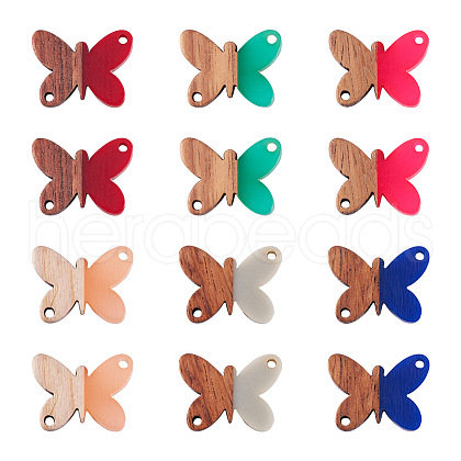 12Pcs 6 Colors Opaque Resin & Walnut Wood Connector Charms RESI-TA0002-70-1