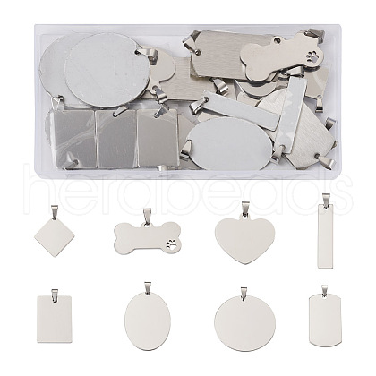 Cheriswelry 32Pcs 8 Style 201 Stainless Steel Stamping Blank Tag Pendants STAS-CW0001-10-1