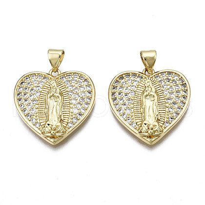 Brass Micro Pave Clear Cubic Zirconia Pendants KK-Q769-028-NF-1