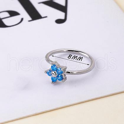 Bohemian Style 304 Stainless Steel Pave Dodger Blue Cubic Zirconia Hoop Nose Rings FS-WG96CDA-04-1