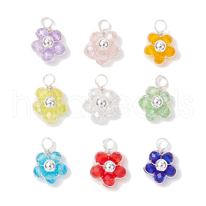 9Pcs 9 Colors Faceted Glass Round Beads Charms PALLOY-JF03648-01-1