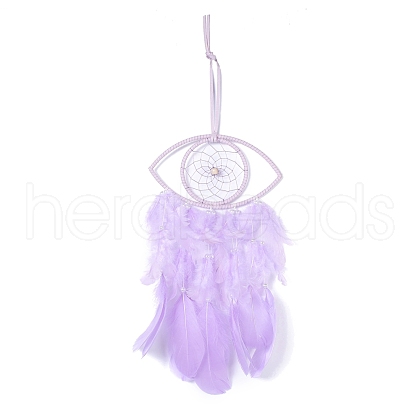 Handmade Eye Woven Net/Web with Feather Wall Hanging Decoration HJEW-K035-04B-1