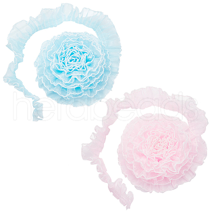   2Pcs 2 Colors Polyester Pleated Lace Trim Ribbon OCOR-PH0002-77B-1