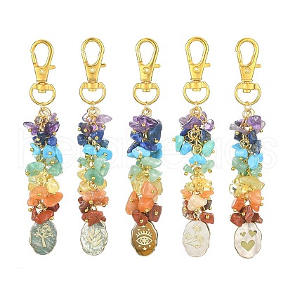 Chakra Gemstone Chips Pendant Decorations HJEW-JM01201-1