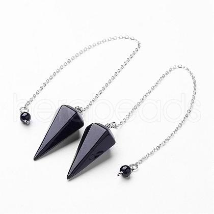 Natural Black Agate Hexagonal Pointed Dowsing Pendulums G-D847-02-1