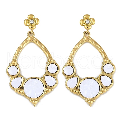 PVD Vacuum Plating 304 Stainless Steel Enamel Flower Dangle Stud Earrings EJEW-Z075-09G-01-1